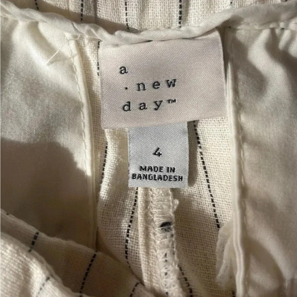 A NEW DAY linen blend wide leg pin striped pants ivory trousers womens size 4 - Picture 8 of 12